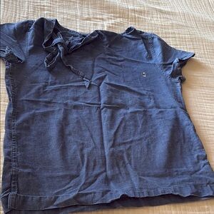 Chase logo denim Blue Short Sleeve Top with Tie Detail